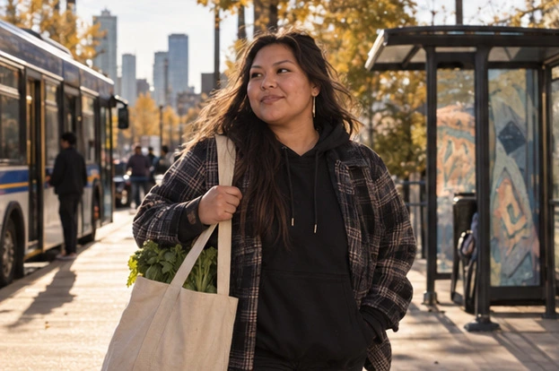 Illustrative scene: young adult accessing the community