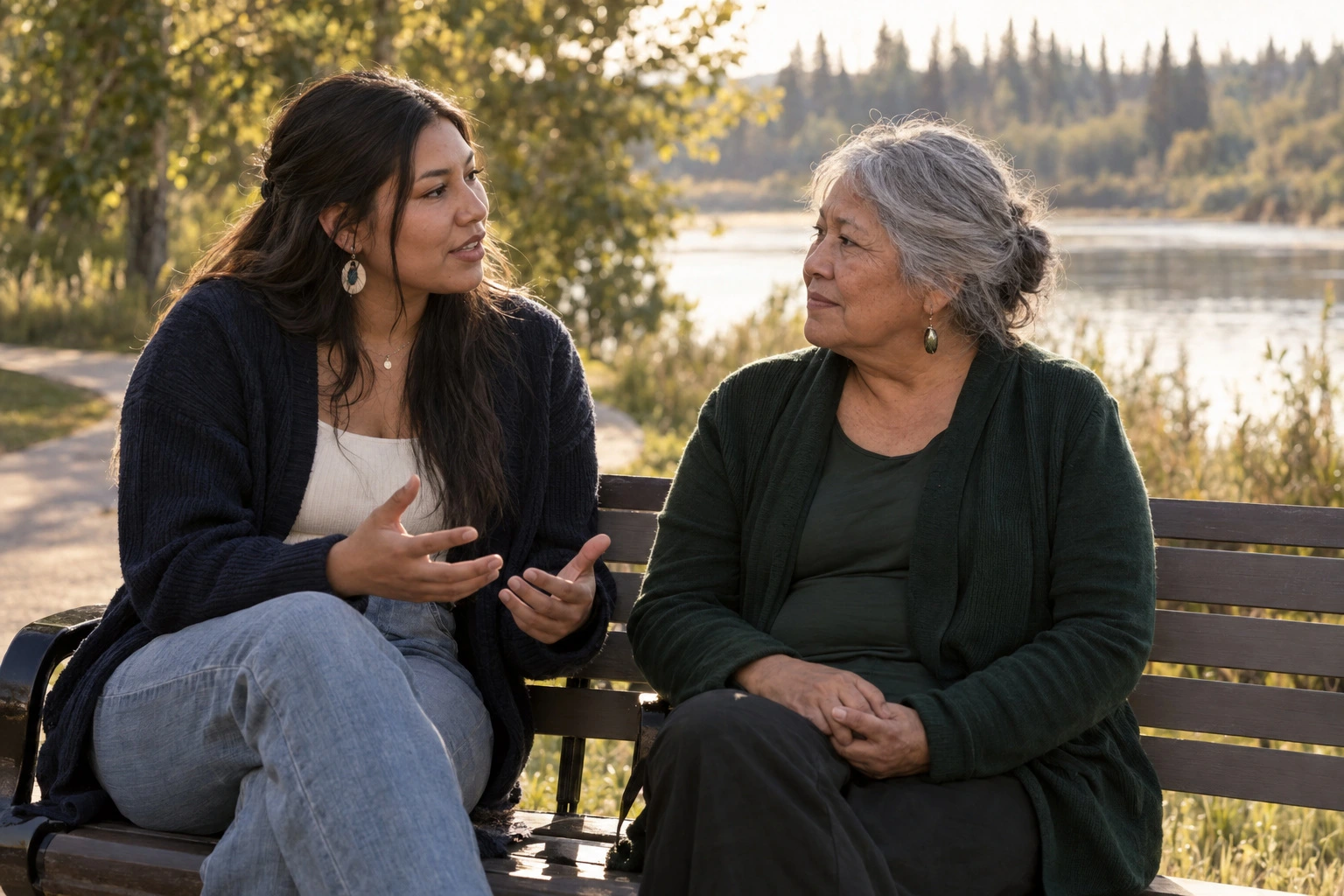 Brochure illustration of a young adult talking with an Elder