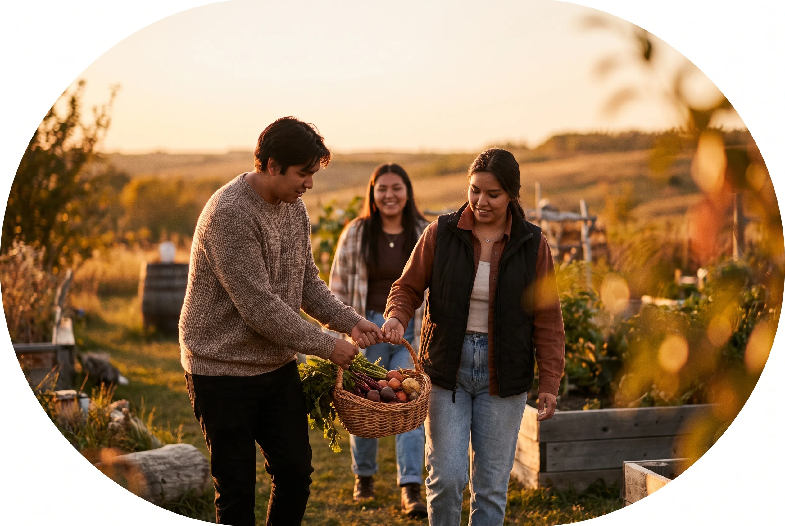 Illustrative image of young adults working together in a community garden